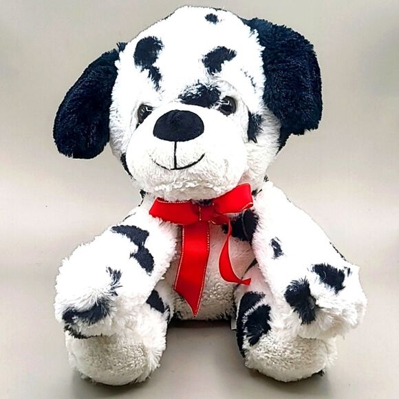 Dalmation Black & White Spotted Puppy Dog Plushie with Red Bow - Picture 6 of 7